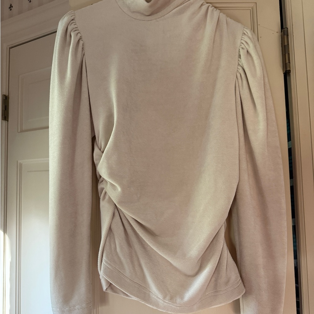 ALC Cream Tan Asymmetrical Ruched Blouse